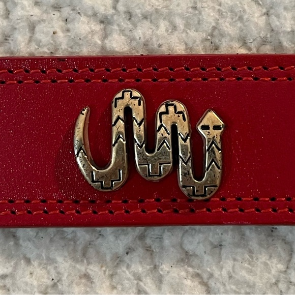 Red Leather Belt with Silver design and Buckle Made in the USA - Picture 4 of 15